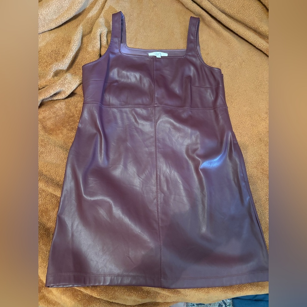 LOFT Plum Faux Leather Square-Neck Mini Dress